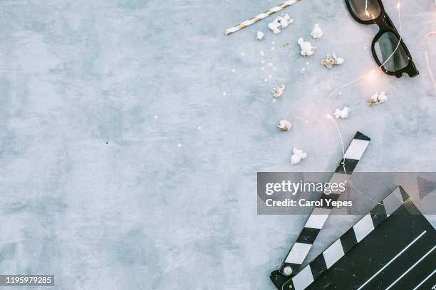 cinema film background with copyspace.top view - film reel table stock pictures, royalty-free photos & images