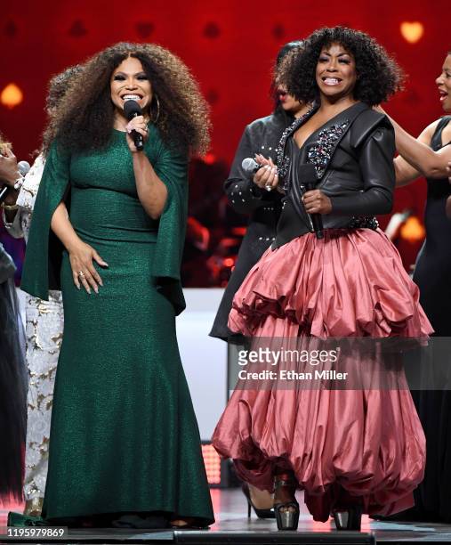 Tisha Campbell and Tichina Arnold co-host the 2019 Soul Train Awards presented by BET at the Orleans Arena on November 17, 2019 in Las Vegas, Nevada.