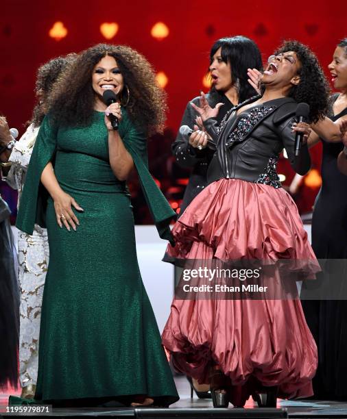 Tisha Campbell and Tichina Arnold co-host the 2019 Soul Train Awards presented by BET at the Orleans Arena on November 17, 2019 in Las Vegas, Nevada.