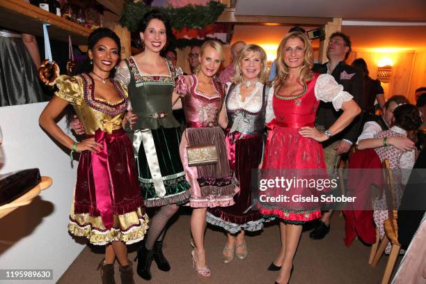 Vivien Poelzer, Dirndl fashion designer Lola Paltinger, Fashion designer Sonja Kiefer, Marianne Hartl and Dagmar Woehrl, all wearing a dirndl by Lola...