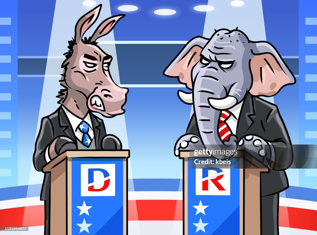 Democratic Donkey And Republican Elephant In Tv Debate High-Res Vector  Graphic - Getty Images