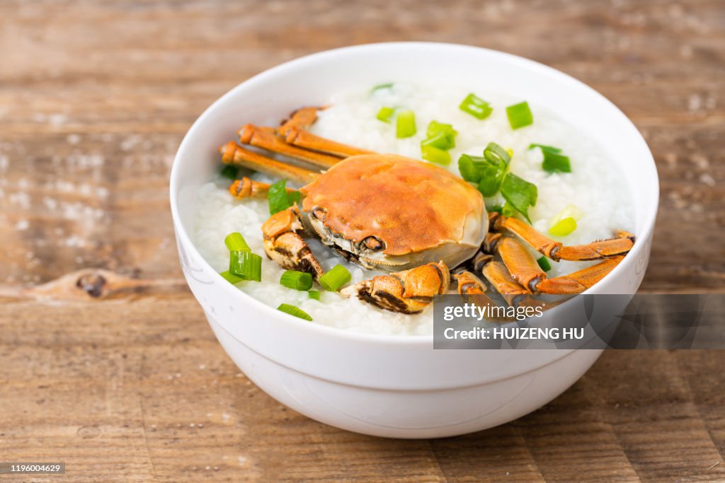 Crab Roe Rice Chinese Crab Porridge With Spring Onion Chinese Style Crab Rice With Vegetables ...
