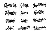 12 month. Handwritten lettering months of the year. Vector illustration.