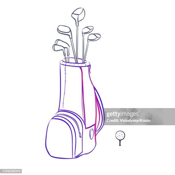 vector illustration of purple and pink golf bag vertical layout - golf ball pattern stock illustrations