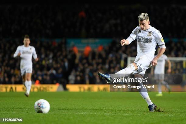Ezgjan Alioski of Leeds United shoots and hits the post during the Sky Bet Championship match between Leeds United and Preston North End at Elland...