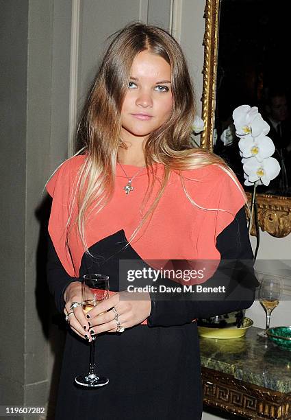 Daisy Coburn arrives at a party to celebrate the renovation of Easton Neston and to welcome designer Leon Max to his new headquarters held at Easton...