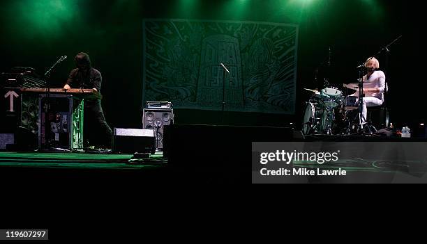 Jesse F. Keeler and Sebastien Grainger of Death From Above 1979 perform at the Williamsburg Waterfront on July 22, 2011 in New York City.