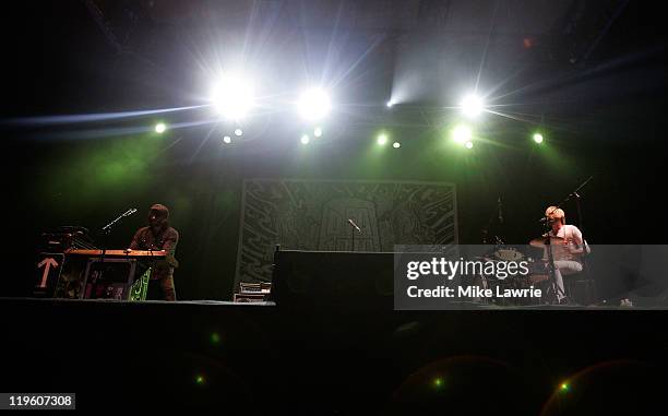 Jesse F. Keeler and Sebastien Grainger of Death From Above 1979 perform at the Williamsburg Waterfront on July 22, 2011 in New York City.