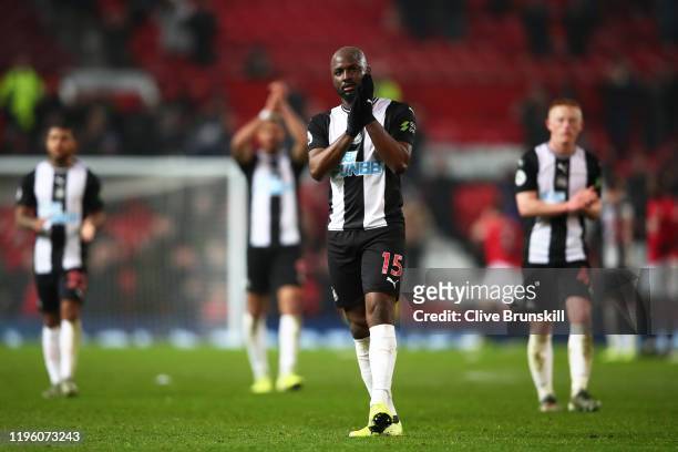 Jetro Willems of Newcastle United applauds fans after the Premier League match between Manchester United and Newcastle United at Old Trafford on...