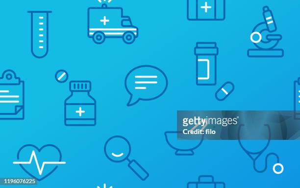 nahtlose medizinische medizin forschung symbole hintergrund - mortar and pestle stock-grafiken, -clipart, -cartoons und -symbole