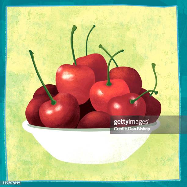 bowl of cherries - fruit basket stock illustrations