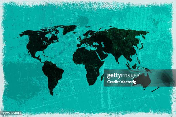grunge earth map - rough border stock illustrations