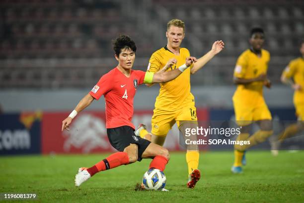 Lee Sang-Min of Korea Republic seen in action during the AFC U-23 Championship Semi-final match between Australia and Korea Republic at Thammasat...