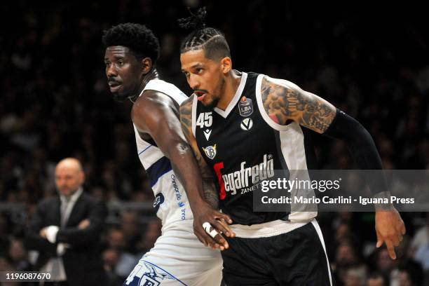 Henry Sims of Fortitudo Pompea competes with Julian Gamble of Virtus Segafredo during the LBA LegaBasket italian championship of Serie A 2019/2020...