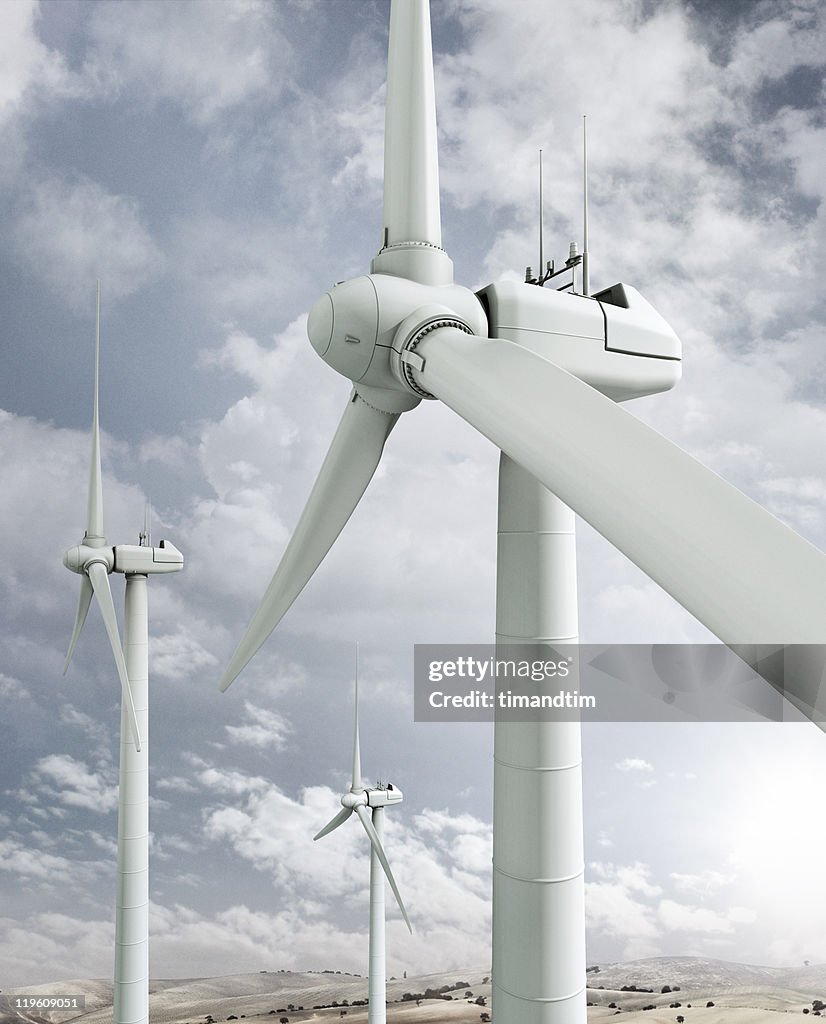 Wind Turbines on the hill with blue sky
