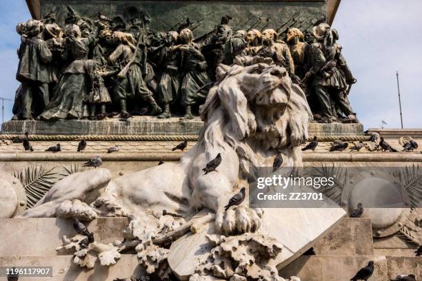 Lion sculpture, part of equestrian statue of Victor Emmanuel II in Milan, King of Sardinia from 1849 until 17 March 1861 and  became the first king of a united Italy.