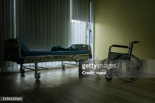 Wards that have only beds and wheelchairs without sick people in a depressed atmosphere Wards that have only beds and wheelchairs without sick people in a depressed atmosphere