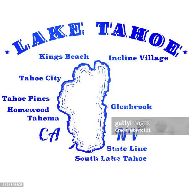 タホ湖旅行レトロスタンプ - サウスレイクタホ点のイラスト素材／クリップアート素材／マンガ素材／アイコン素材
