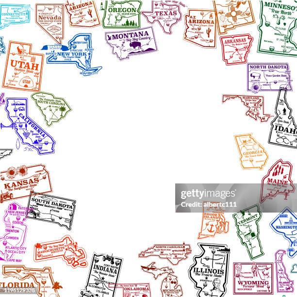 united states of america retro travel graphics - old passport stamps stock illustrations