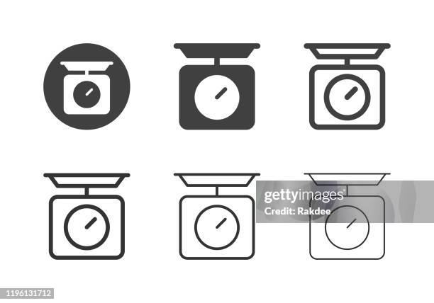 illustrazioni stock, clip art, cartoni animati e icone di tendenza di icone della bilancia da cucina - serie multi - weight scale