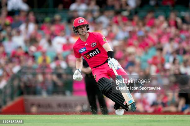 Steve Smith of Sydney Sixers runs between wickets during the Big Bash League cricket match between Sydney Sixers and Melbourne Renegades at The...