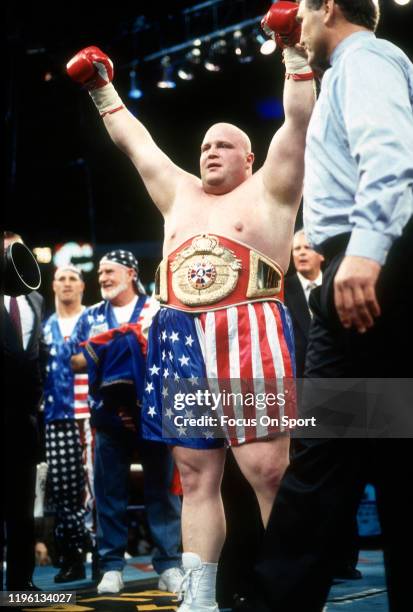 Butterbean defeats Doug Phillips on a decision after four rounds in a heavy weight boxing match on December 6, 1997 at the Convention Center in...