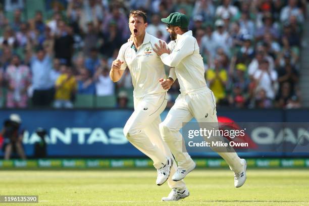 James Pattinson of Australia celebrates after dismissing Kane Williamson of New Zealand during day two of the Second Test match in the series between...