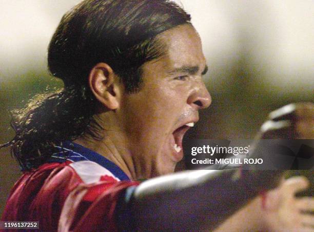 Hector Tapia of Chile celebrates his first goal against Brazil 04 February, 2000 in Londrina, Brazil. The game ended in a 1-1 tie. Hector Tapia, del...