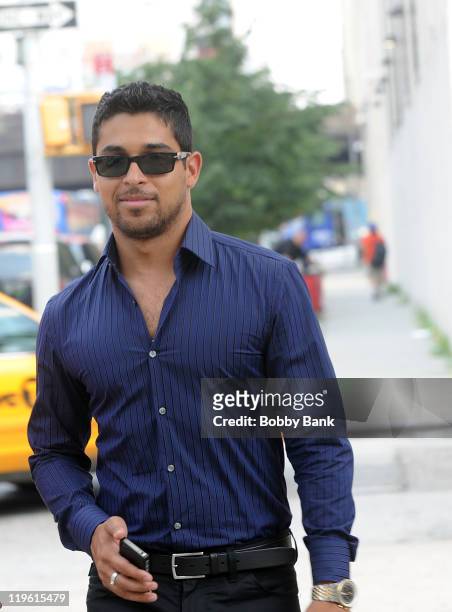 Actor Wilmer Valderrama seen on location for "Royal Pains" on the streets of Manhattan on July 22, 2011 in New York, United States.