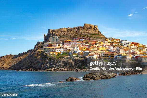 view of castelsardo and fortress, sassari, sardinia, italy. - italian coastline stock pictures, royalty-free photos & images