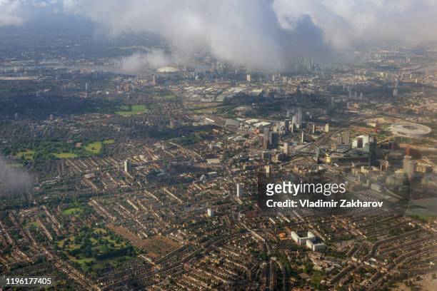 aerial view of london - london olympic park stock pictures, royalty-free photos & images