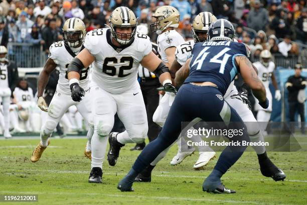 Nick Easton of the New Orleans Saints plays against the Tennessee Titans at Nissan Stadium on December 22, 2019 in Nashville, Tennessee.