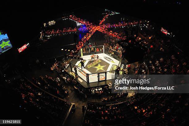 General shot of the cage during Sarah Kaufman vs Liz Carmouche on July 22, 2011 in Las Vegas, Nevada.