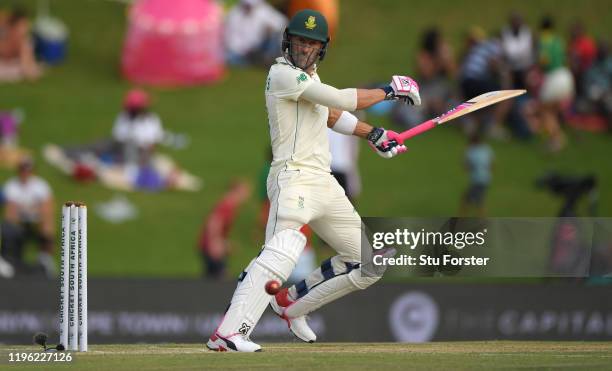 South Africa batsman Faf du Plessis hits out during Day Two of the First Test match between England and South Africa at SuperSport Park on December...