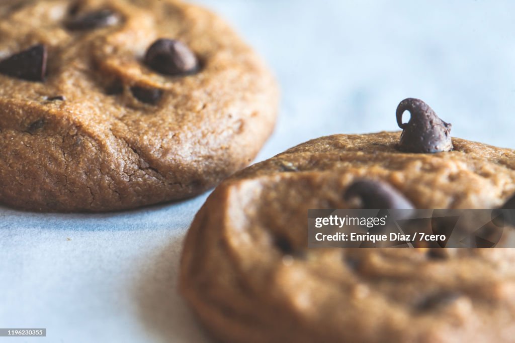Peanut Butter Choc Chip Cookies (Two Close-Up)