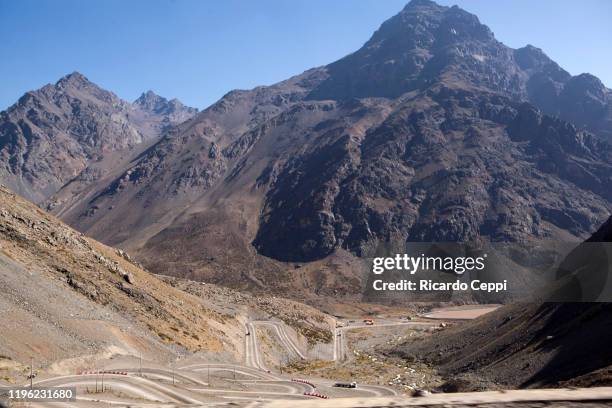 The Los Caracoles road that connects Argentina and Chile on February 04, 2015 in Las Cuevas, Mendoza province, Argentina.