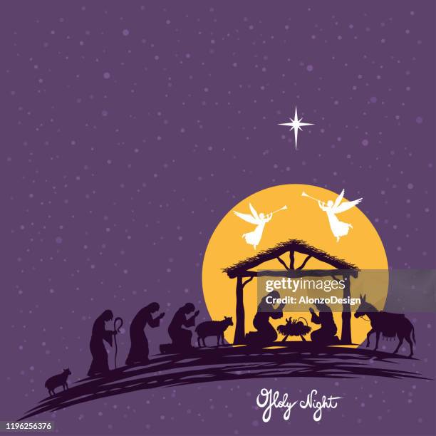 holy night scene - herder stock illustrations