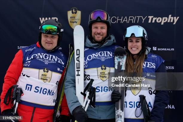 Aksel Lund Svindal and Nathalie Benko of Team Signa during the Audi FIS alpine ski world cup - Kitz Charity Trophy on January 25, 2020 in Kitzbuehel,...