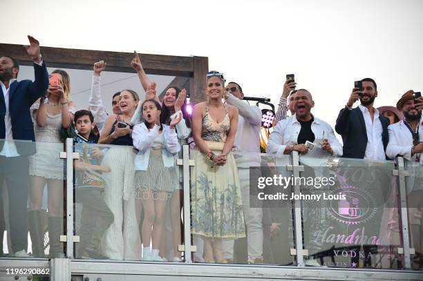 David Grutman, Jennifer Lopez and Alex Rodriguez with children Emme Maribel Muñiz, Maximilian David Muñiz, Natasha Alexander Rodriguez at the 2020...