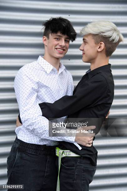 Leon Koch and his boyfriend Lukas White during the Beauty Convention "GLOW" by dm on January 25, 2020 in Vienna, Austria.