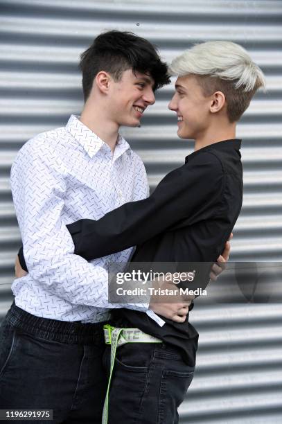 Leon Koch and his boyfriend Lukas White during the Beauty Convention "GLOW" by dm on January 25, 2020 in Vienna, Austria.