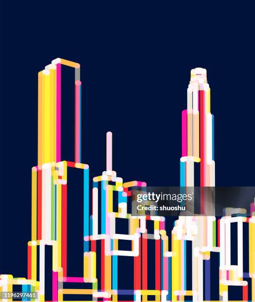 modern city neon art model pattern background - architecture model stock illustrations