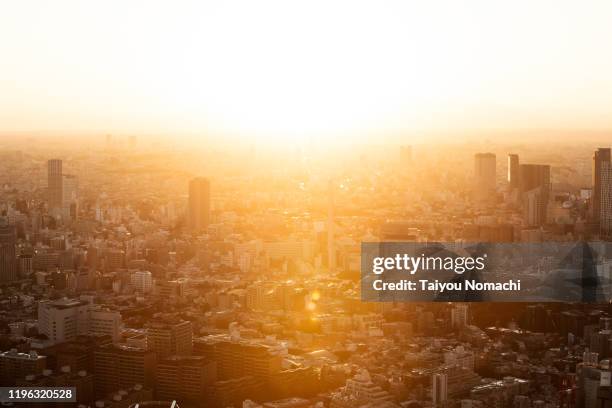 tokyo suburban landscape at sunset - capital region stock-fotos und bilder