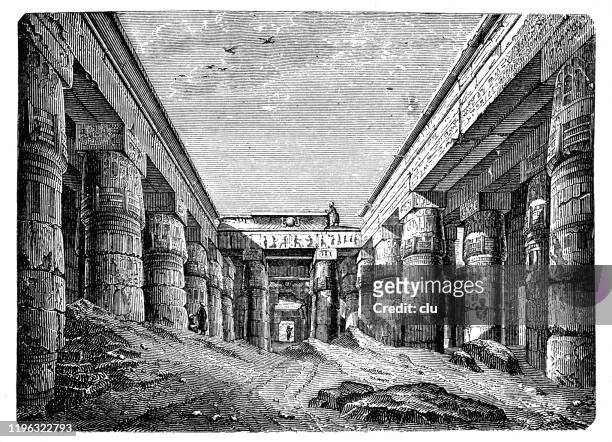 temple of chesnu in karnak - temples of karnak stock illustrations