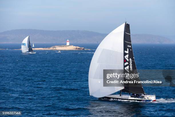 Maxi yacht Naval Group during the 2019 Sydney to Hobart race finish on December 28, 2019 in Hobart, Tasmania, Australia.
