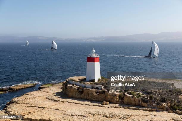 Maxi yacht Naval Group during the 2019 Sydney to Hobart race finish on December 28, 2019 in Hobart, Tasmania, Australia.