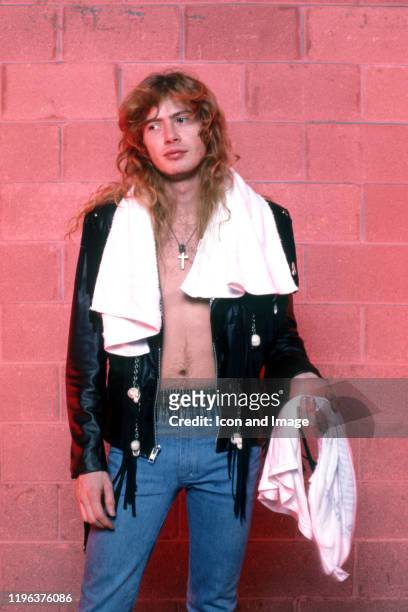 American co-founder, lead vocalist, guitarist and primary songwriter of the American heavy metal band Megadeth, Dave Mustaine, poses backstage at the...