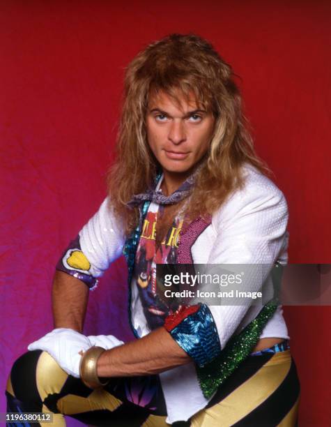 American rock vocalist and former lead singer of Van Halen, David Lee Roth, poses for a portrait backstage at Cobo Arena during his "Eat 'Em and...