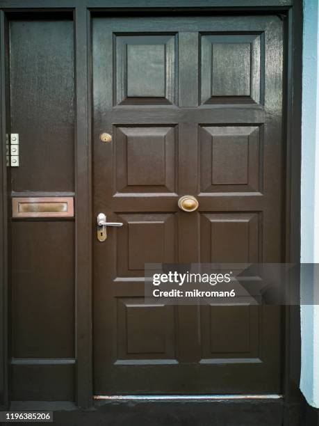 modern brown front, door - 2nd street stock pictures, royalty-free photos & images