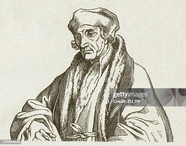 stockillustraties, clipart, cartoons en iconen met desiderius erasmus (1466-1536), wood engraving, published in 1877 - rotterdam